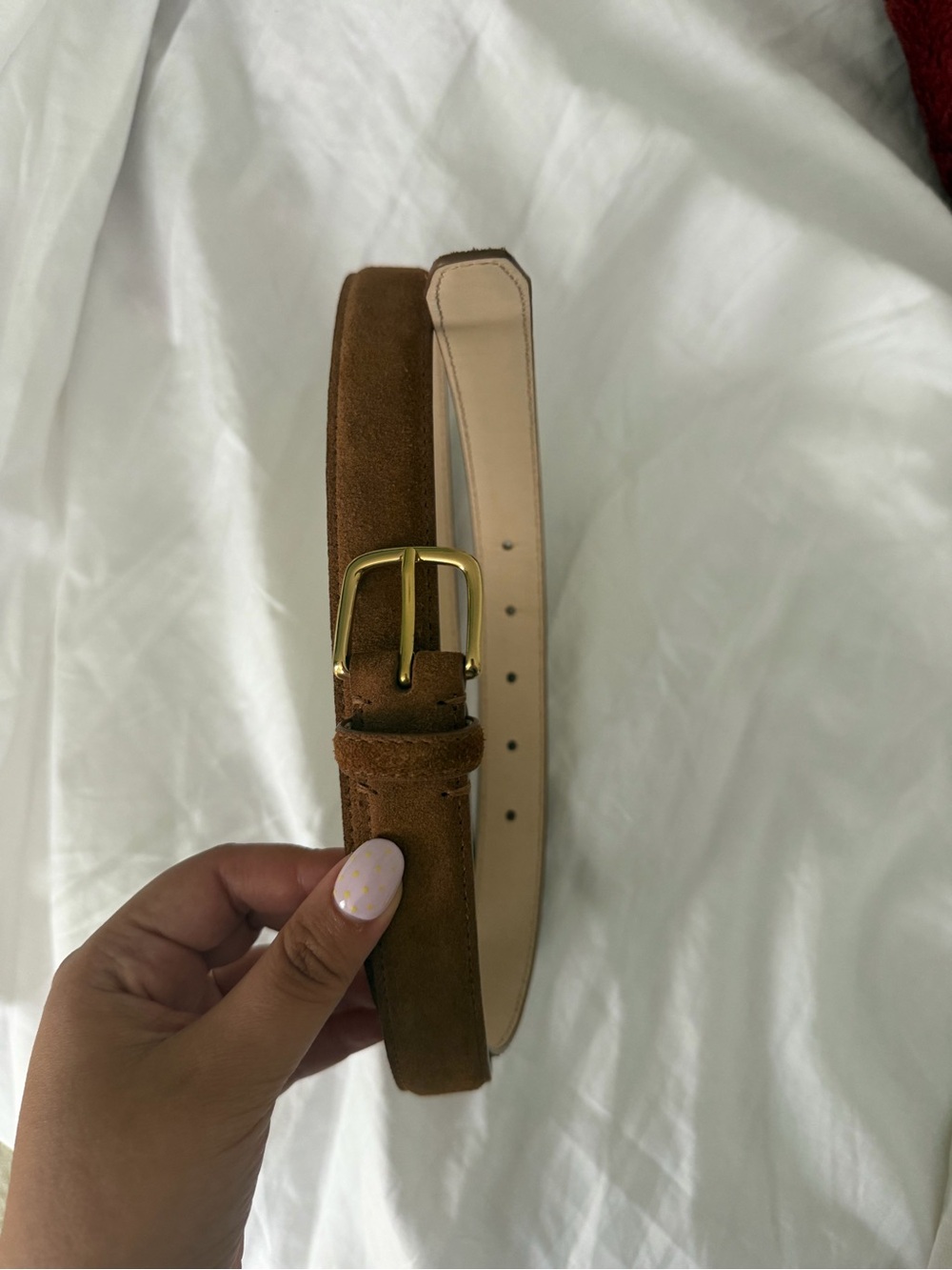 Brown Suede Aritzia Belt with Gold Buckle